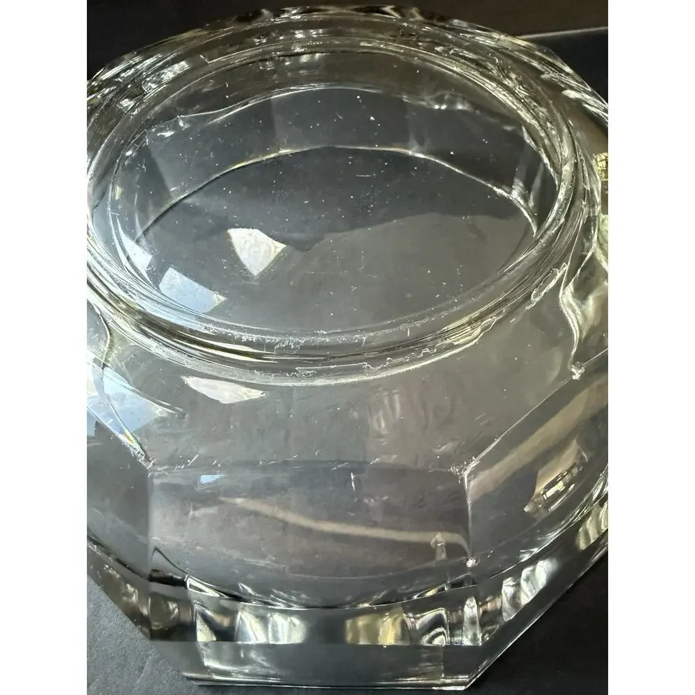Vintage Crystal Salad Bowl Paneled Clear Tableware Octagon MCM Cottage Serving